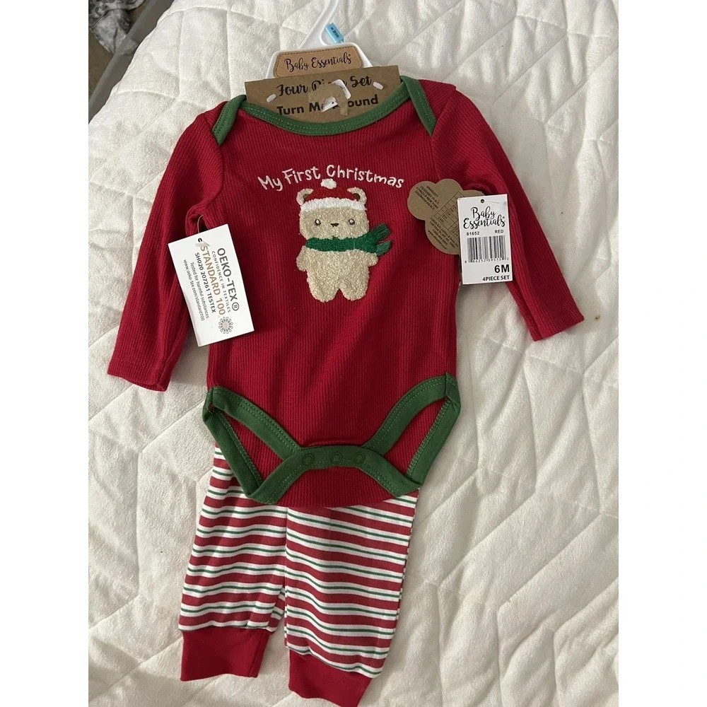 NEW Baby Essentials 4‎ piece Santa Christmas Outfit baby boy 6m 1st Christmas